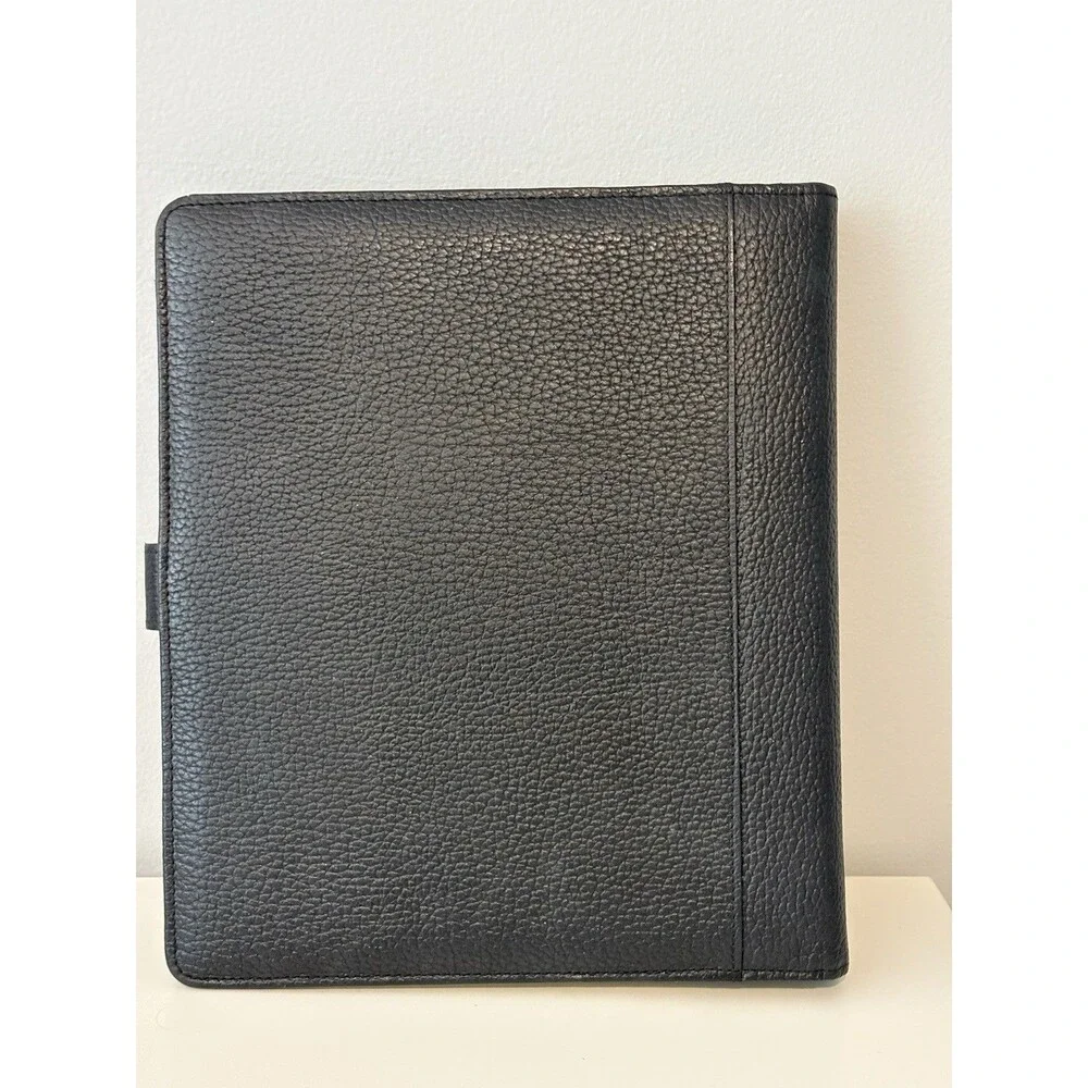 Vintage Day Timer Planner Binder Cover Black Pebbled Leather 7-Ring Memo Pad